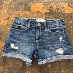 Abercrombie Kids 11/12 Girls Midi Short Denim Distressed Dark Jean Shorts